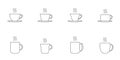 Coffee and tee cup outline icon set. Hot drink mug silhouettes with steam. Vector illustration Royalty Free Stock Photo